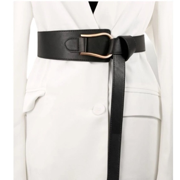 PU Leather Knot Wide Waist Corset with Buckle Belt Black - Picture 1 of 6